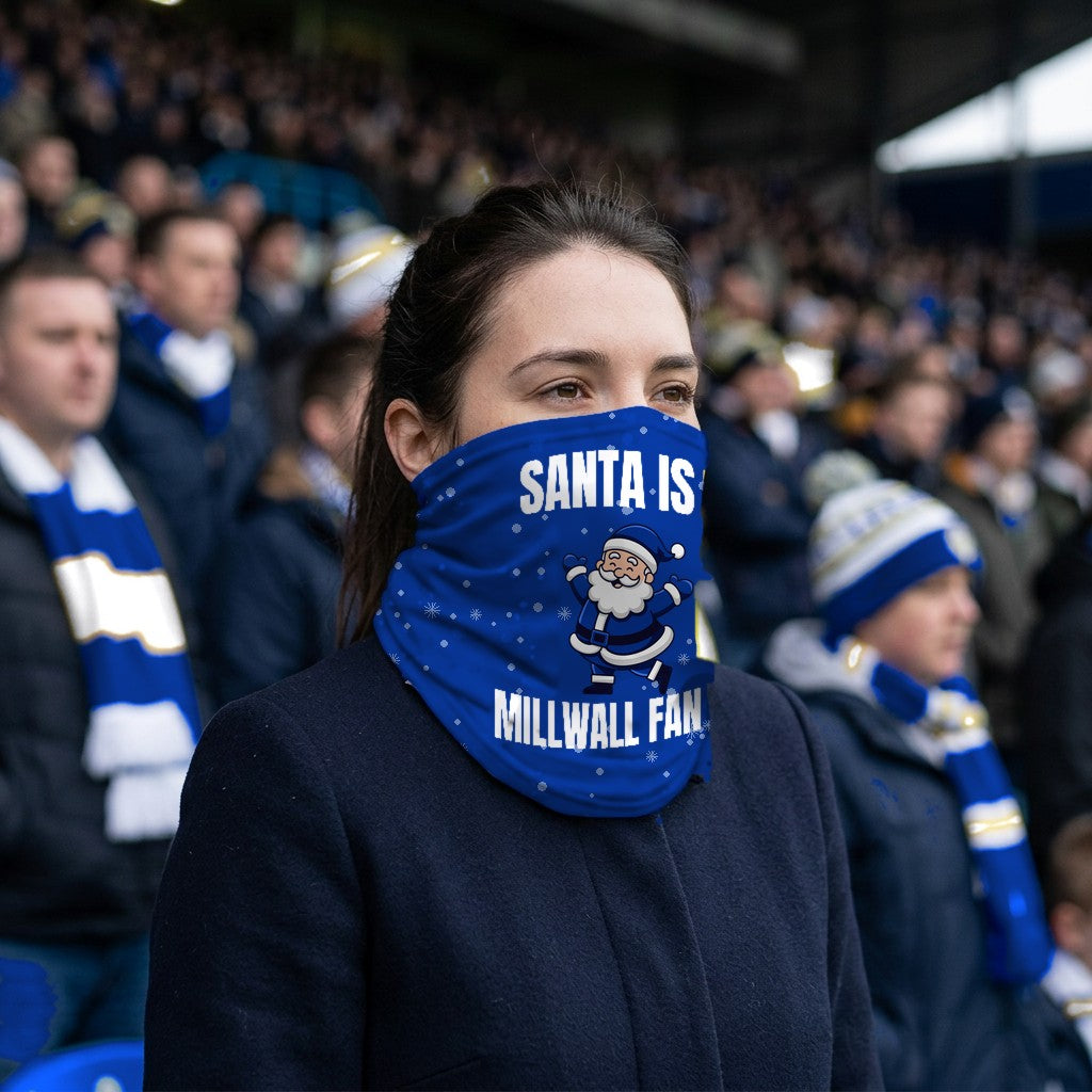 Millwall Santa snood lifestyle photo in a football stadium