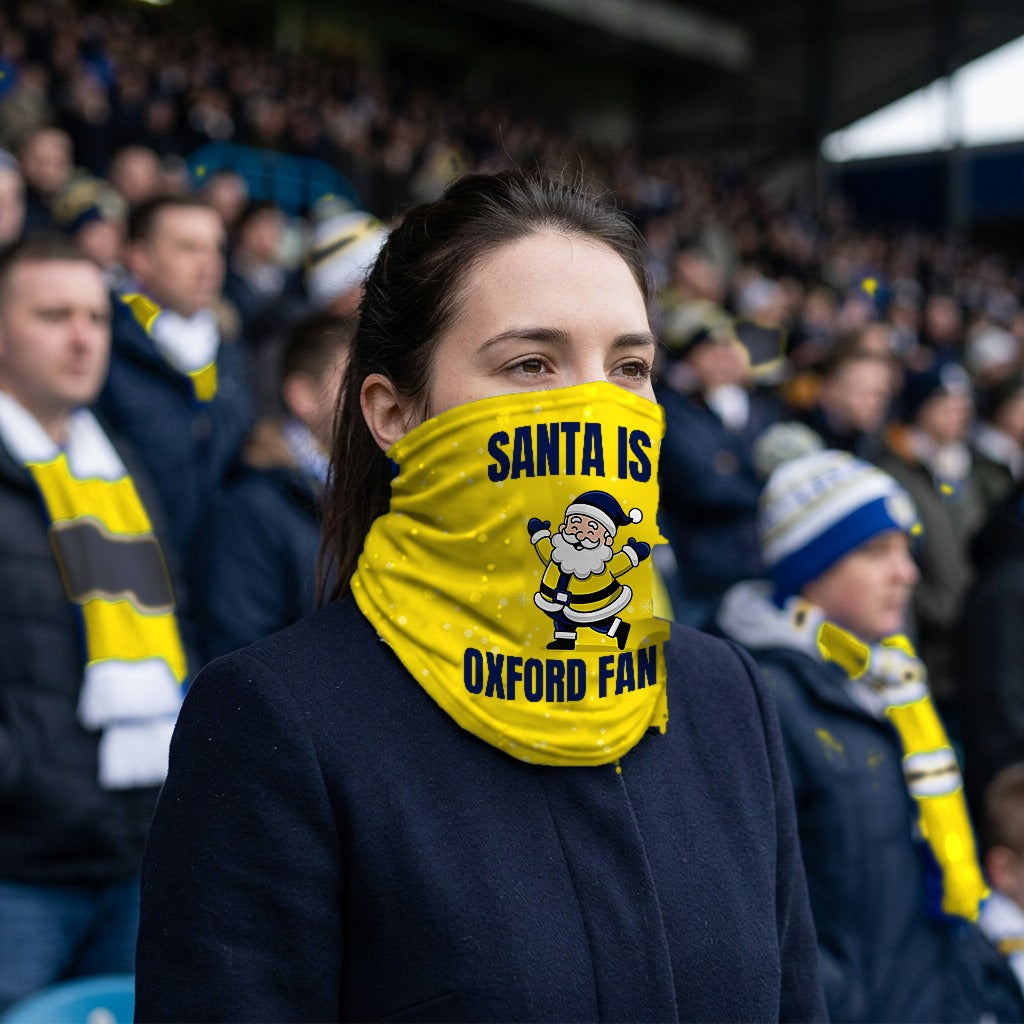 Oxford United Santa snood lifestyle photo in a football stadium