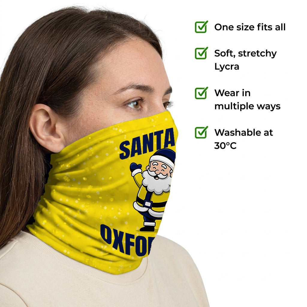 Oxford United Santa snood side-profile image with product features