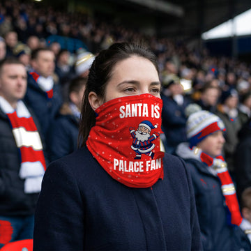 Crystal Palace Santa snood lifestyle photo in a football stadium