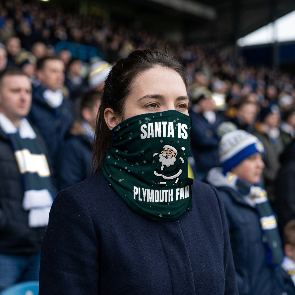 Plymouth Argyle Santa snood lifestyle photo in a football stadium