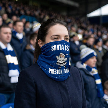 Preston North End Santa snood lifestyle photo in a football stadium