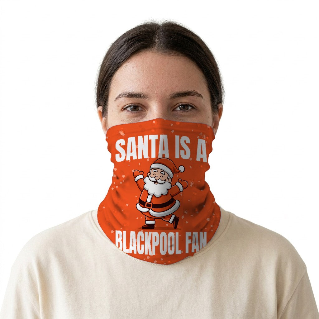 Santa is a Blackpool Fan snood on a white background