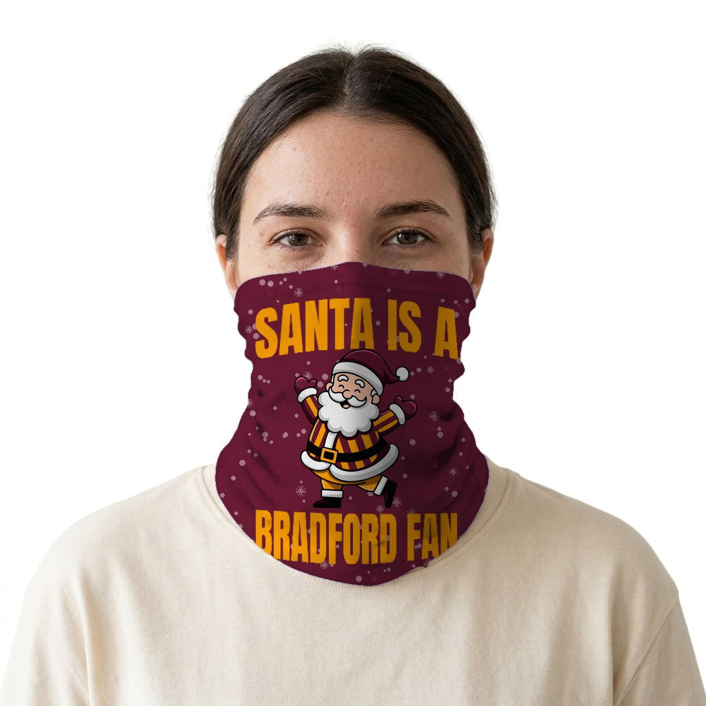Santa is a Bradford Fan snood on a white background