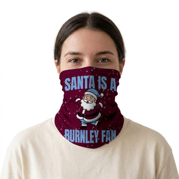 Santa is a Burnley Fan snood on a white background