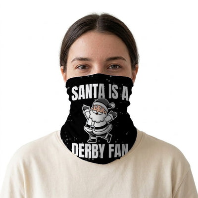 Santa is a Derby Fan snood on a white background
