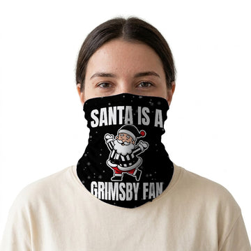 Santa is a Grimsby Fan snood on a white background