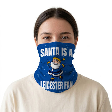 Santa is a Leicester Fan snood on a white background