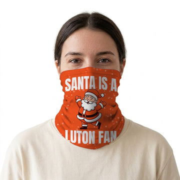 Santa is a Luton Fan snood on a white background