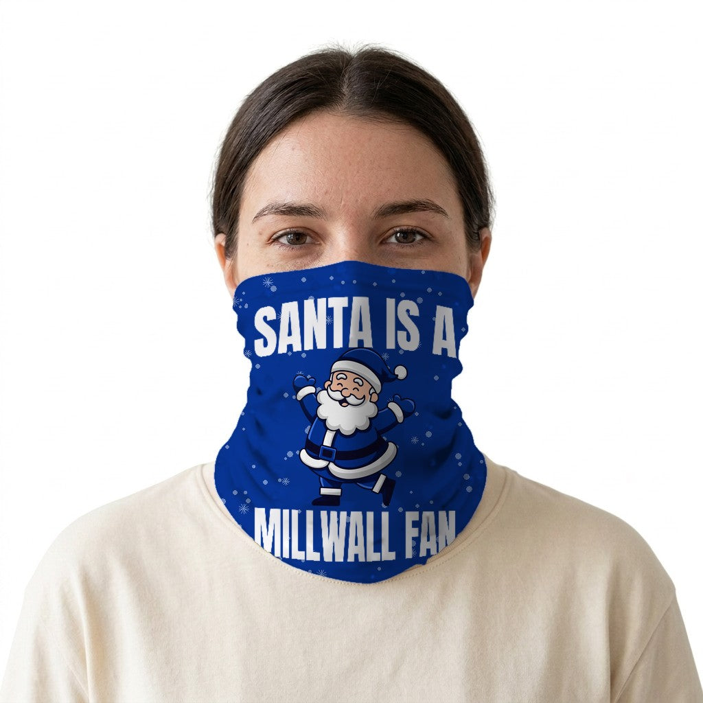 Santa is a Millwall Fan snood on a white background