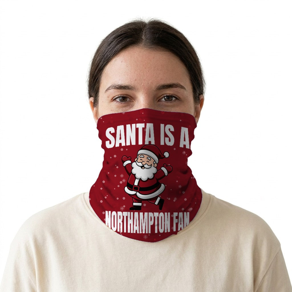 Santa is a Northampton Fan snood on a white background
