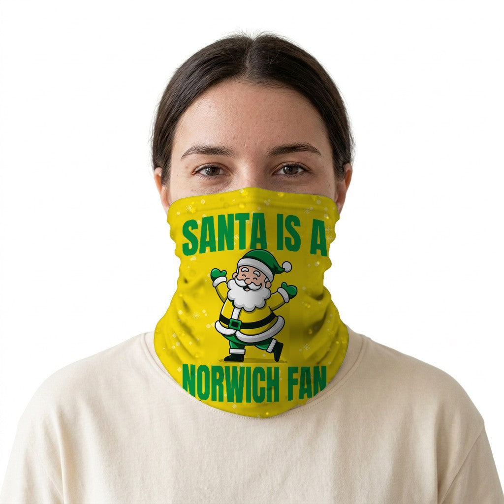 Santa is a Norwich Fan snood on a white background