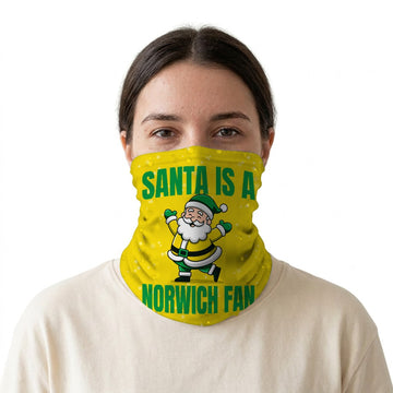 Santa is a Norwich Fan snood on a white background