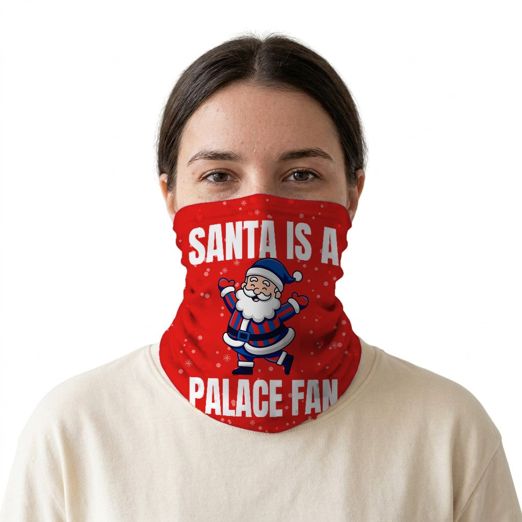 Santa is a Palace Fan snood on a white background