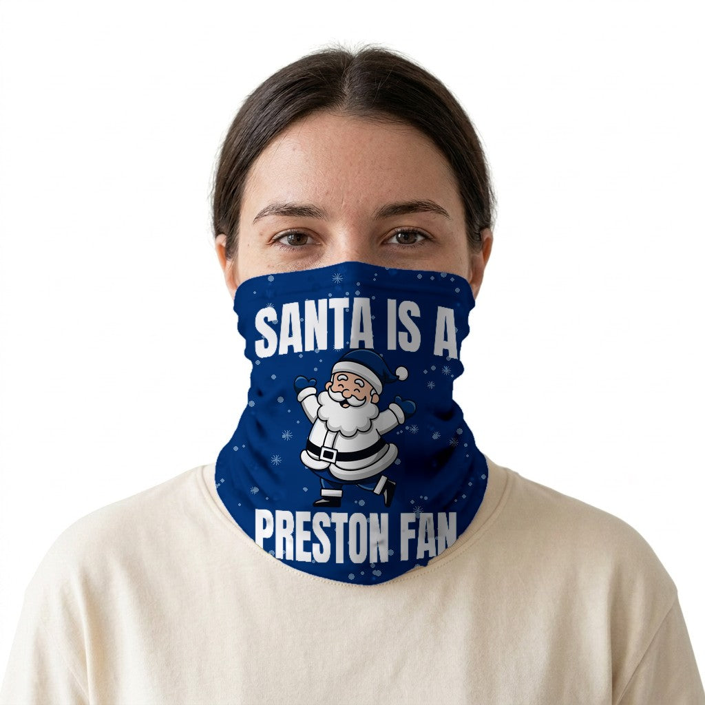 Santa is a Preston Fan snood on a white background