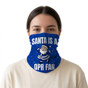 Santa is a QPR Fan snood on a white background