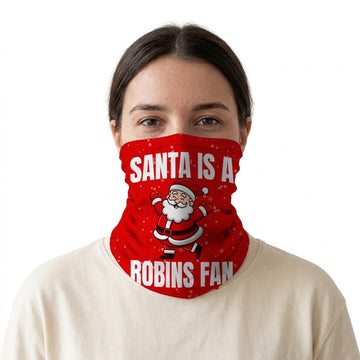 Santa is a Robins Fan snood on a white background