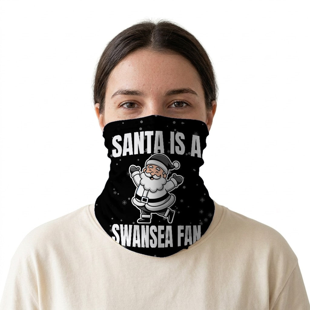Santa is a Swansea Fan snood on a white background