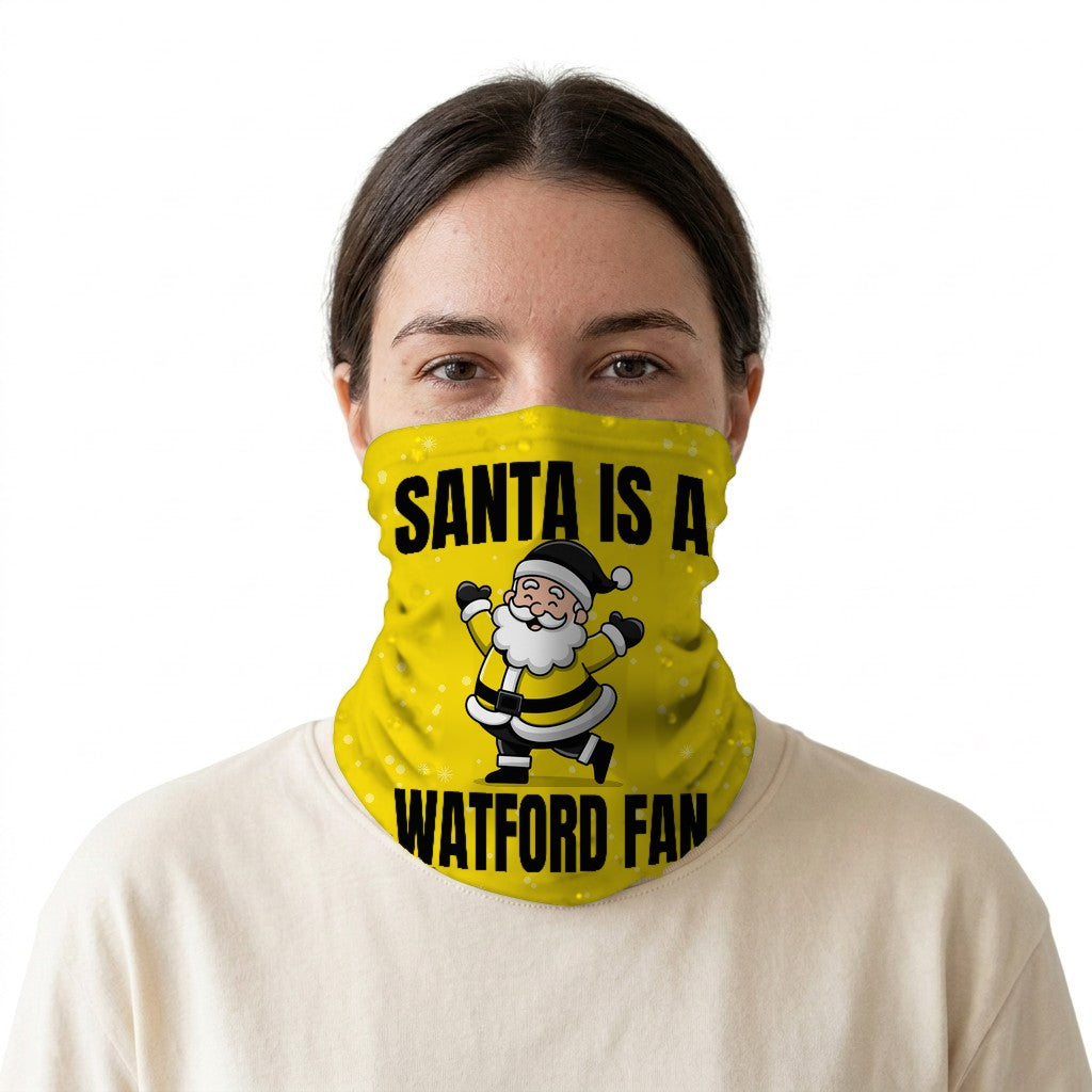 Santa is a Watford Fan snood on a white background