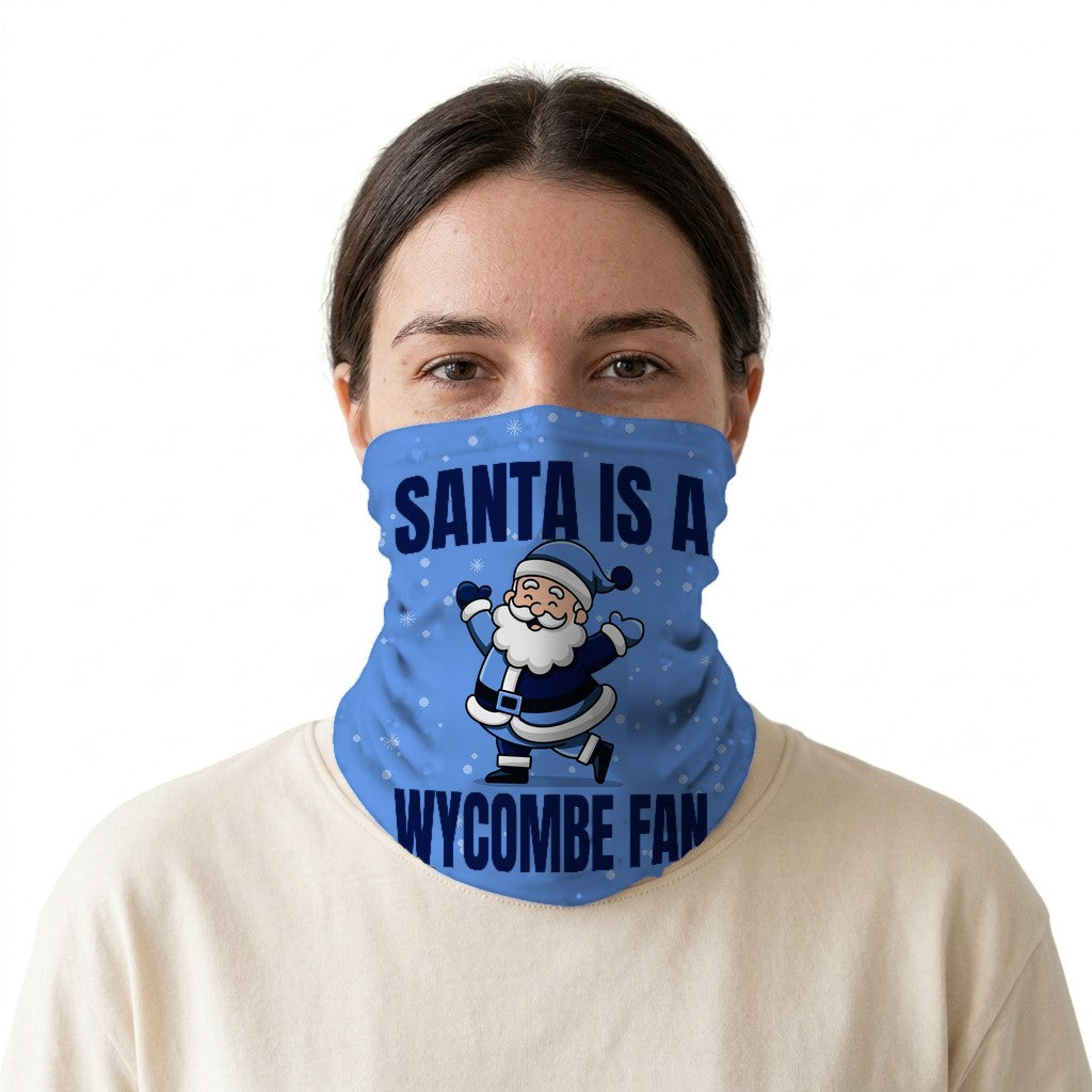 Santa is a Wycombe Fan snood on a white background