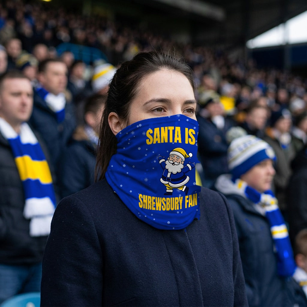 Shrewsbury Town Santa snood lifestyle photo in a football stadium