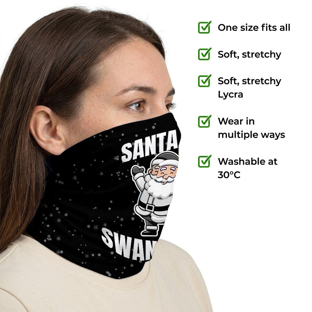 Swansea City Santa snood side-profile image with product features