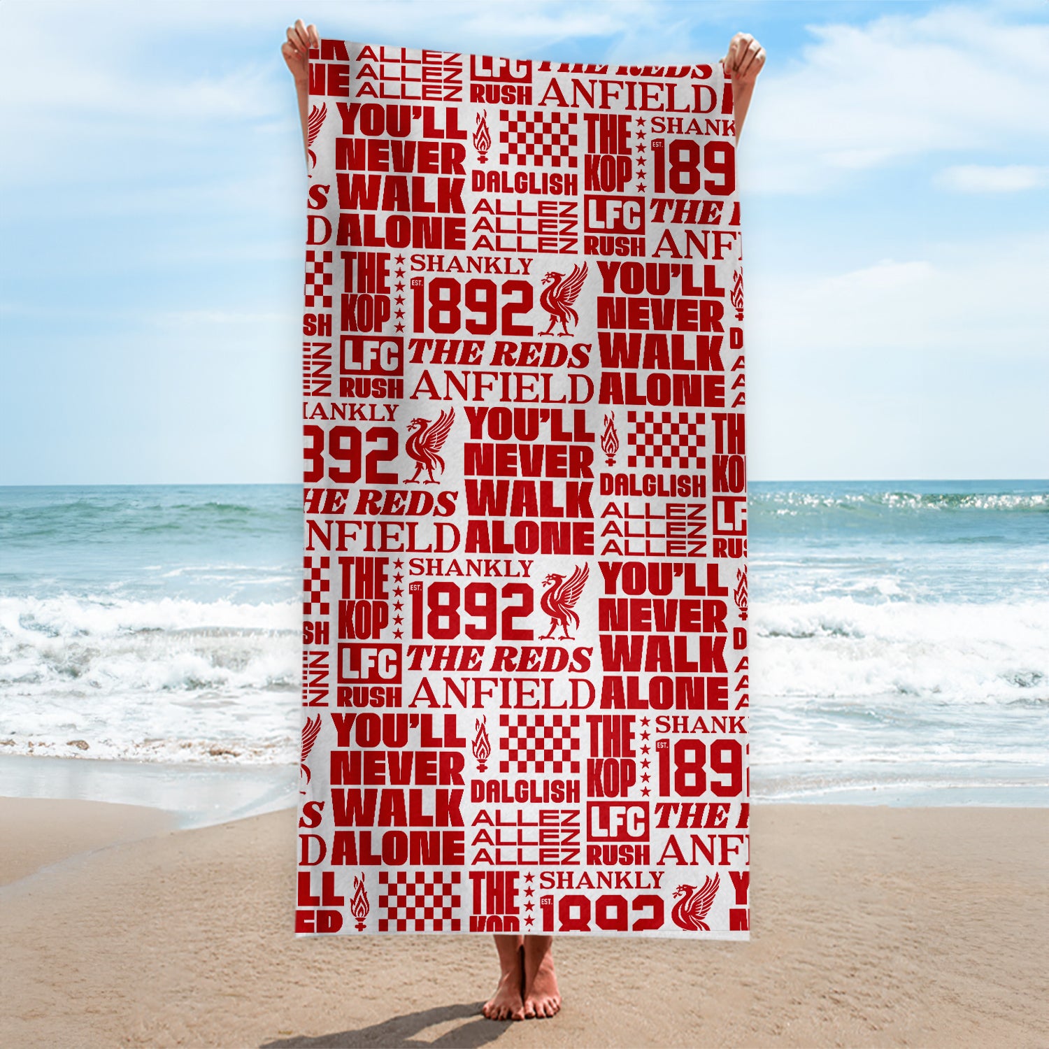 Liverpool - Word Montage - Beach Towel - Microfibre Retro Beach Towel - 150cm x 75cm