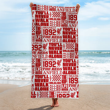 Liverpool - Word Montage - Beach Towel - Microfibre Retro Beach Towel - 150cm x 75cm