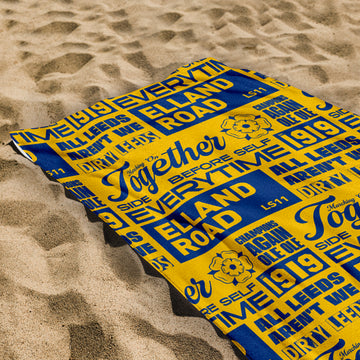 Leeds - Word Montage - Yellow & Blue Beach Towel - Microfibre Retro Beach Towel - 150cm x 75cm