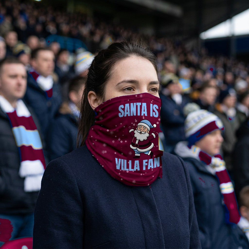Aston Villa Santa snood lifestyle photo in a football stadium