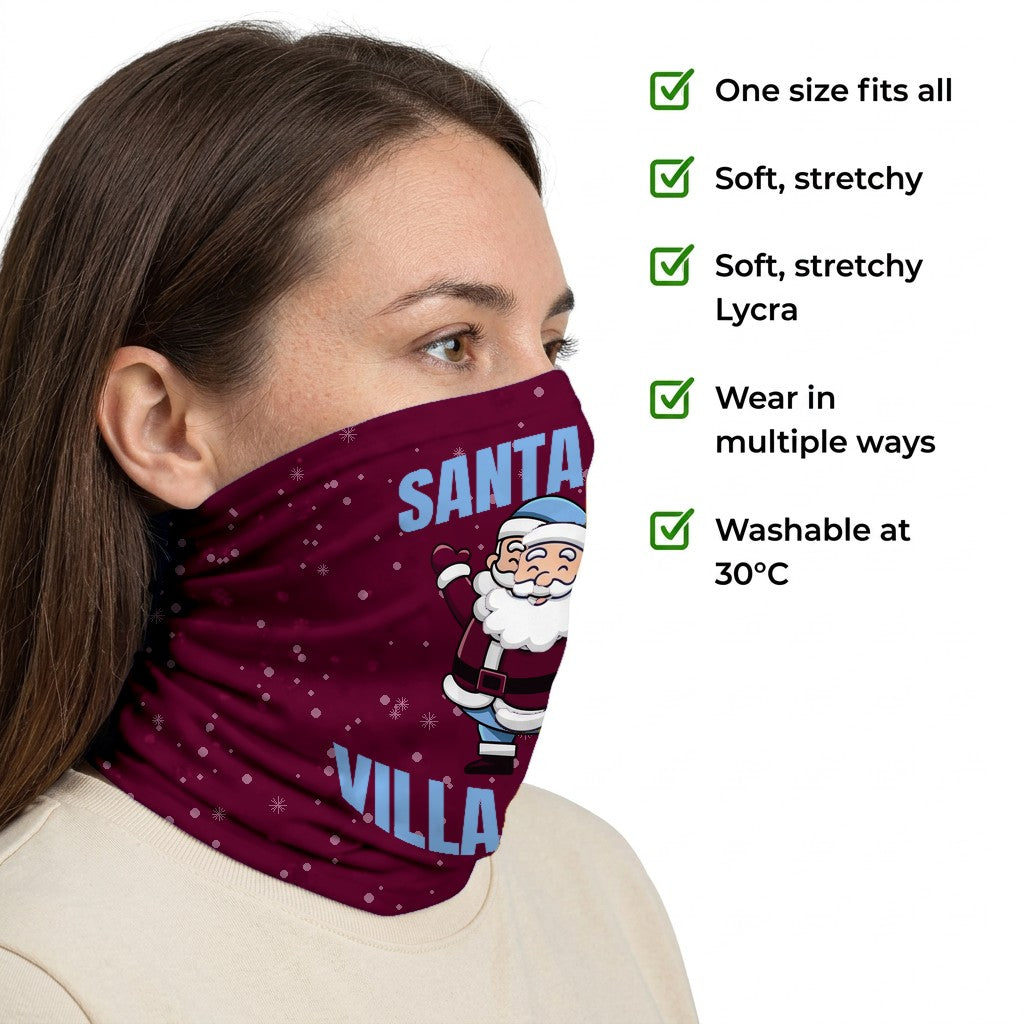 Aston Villa Santa snood side-profile image with product features