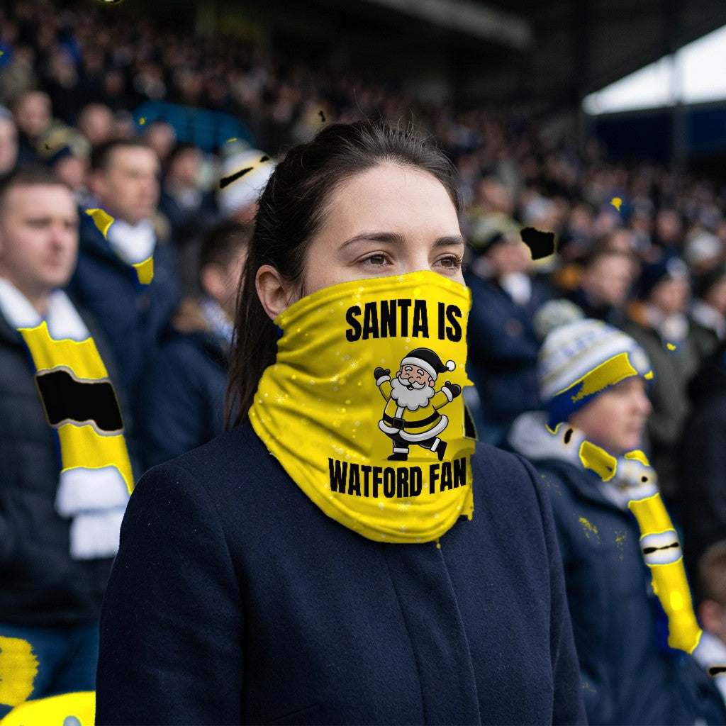 Watford Santa snood lifestyle photo in a football stadium