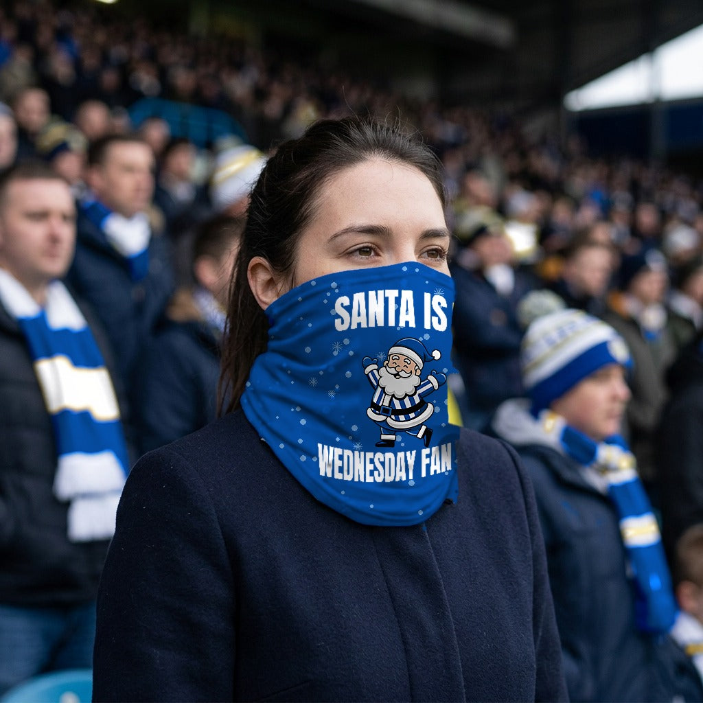 Sheffield Wednesday Santa snood lifestyle photo in a football stadium