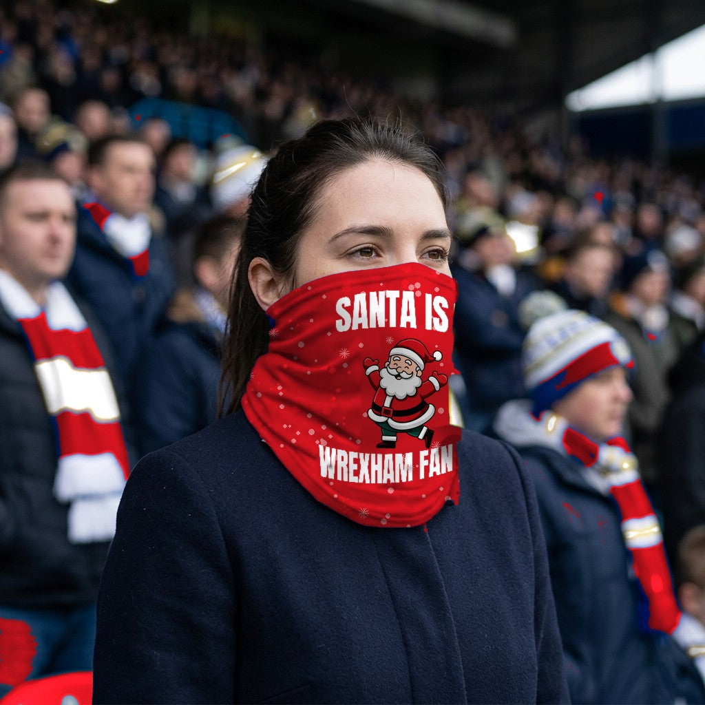 Wrexham Santa snood lifestyle photo in a football stadium