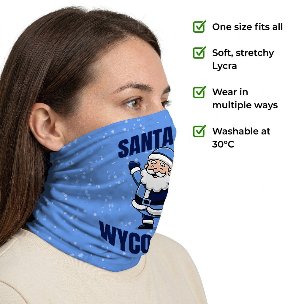 Wycombe Wanderers Santa snood side-profile image with product features