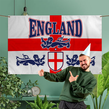 England - St George - 3 Lions - Personalised 5 X 3 Retro Football Banner