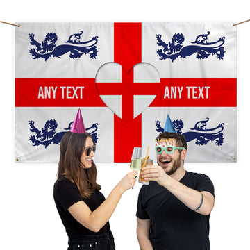 England - St George - 4 Lions & Heart - Personalised 5 X 3 Retro Football Banner