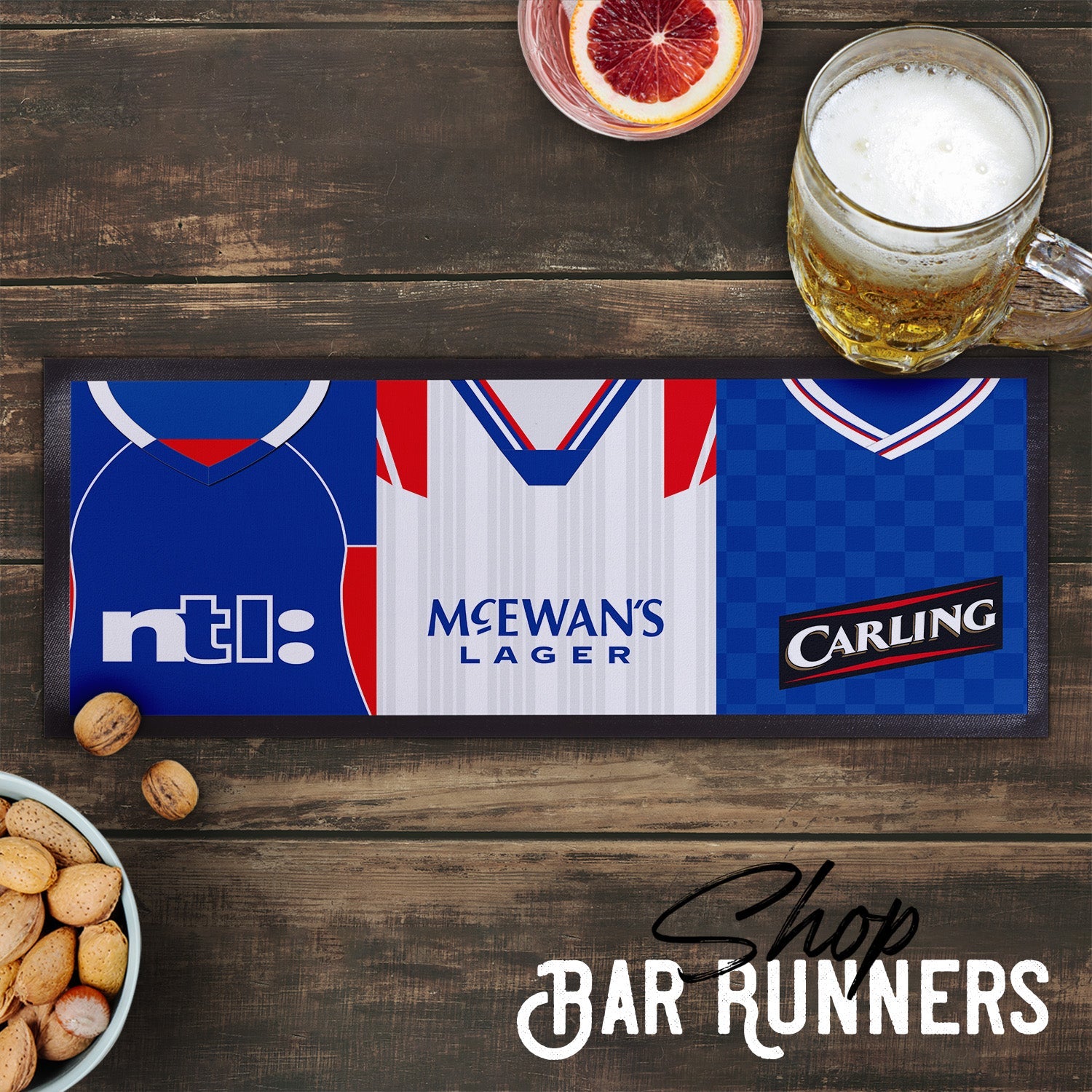 Personalised Rangers - Style 3 - Retro Football Shirts - Bar Runner