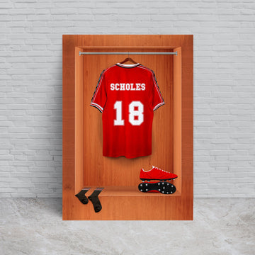 Manchester Red - '99 Retro Shirt Dressing Room - A4 Metal Sign Plaque - Frame Options Available