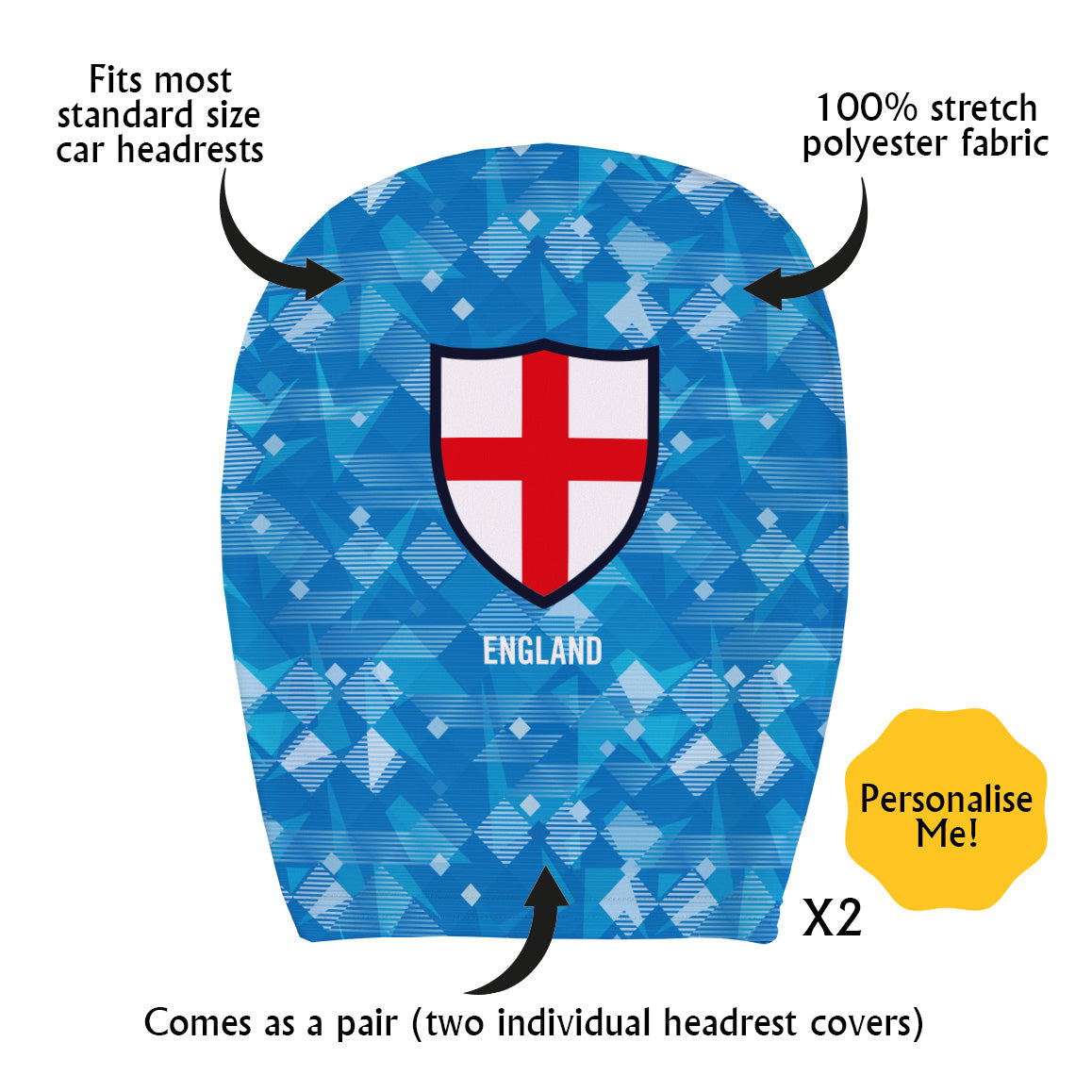 England 1990 3rd - Retro Football Shirt - Pack of 2 - Car Seat Headrest Covers