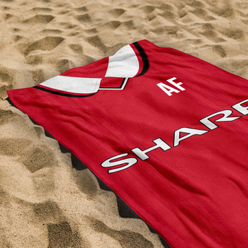 Manchester Red - 1999 - Home Shirt - Personalised Lightweight, Microfibre Retro Beach Towel - 150cm x 75cm