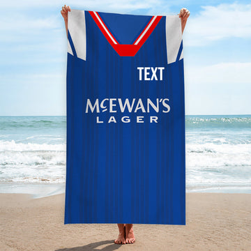 Rangers - 1992 Home Shirt - Personalised Retro Beach Towel - 150cm x 75cm