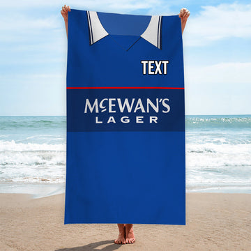 Rangers - 1998 Home Shirt - Personalised Retro Beach Towel - 150cm x 75cm