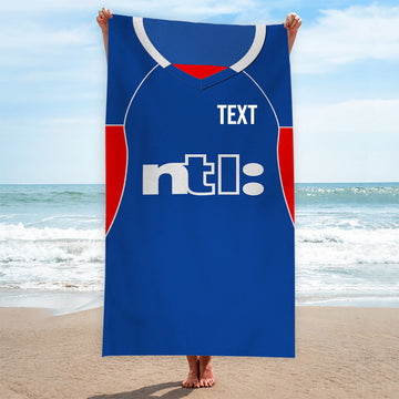 Rangers - 2001 Home Shirt - Personalised Retro Beach Towel - 150cm x 75cm